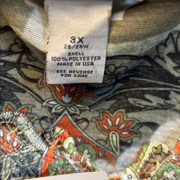 Catherines Vibrant Paisley Blouse with Orange and Green Accents - Picture 2 of 2